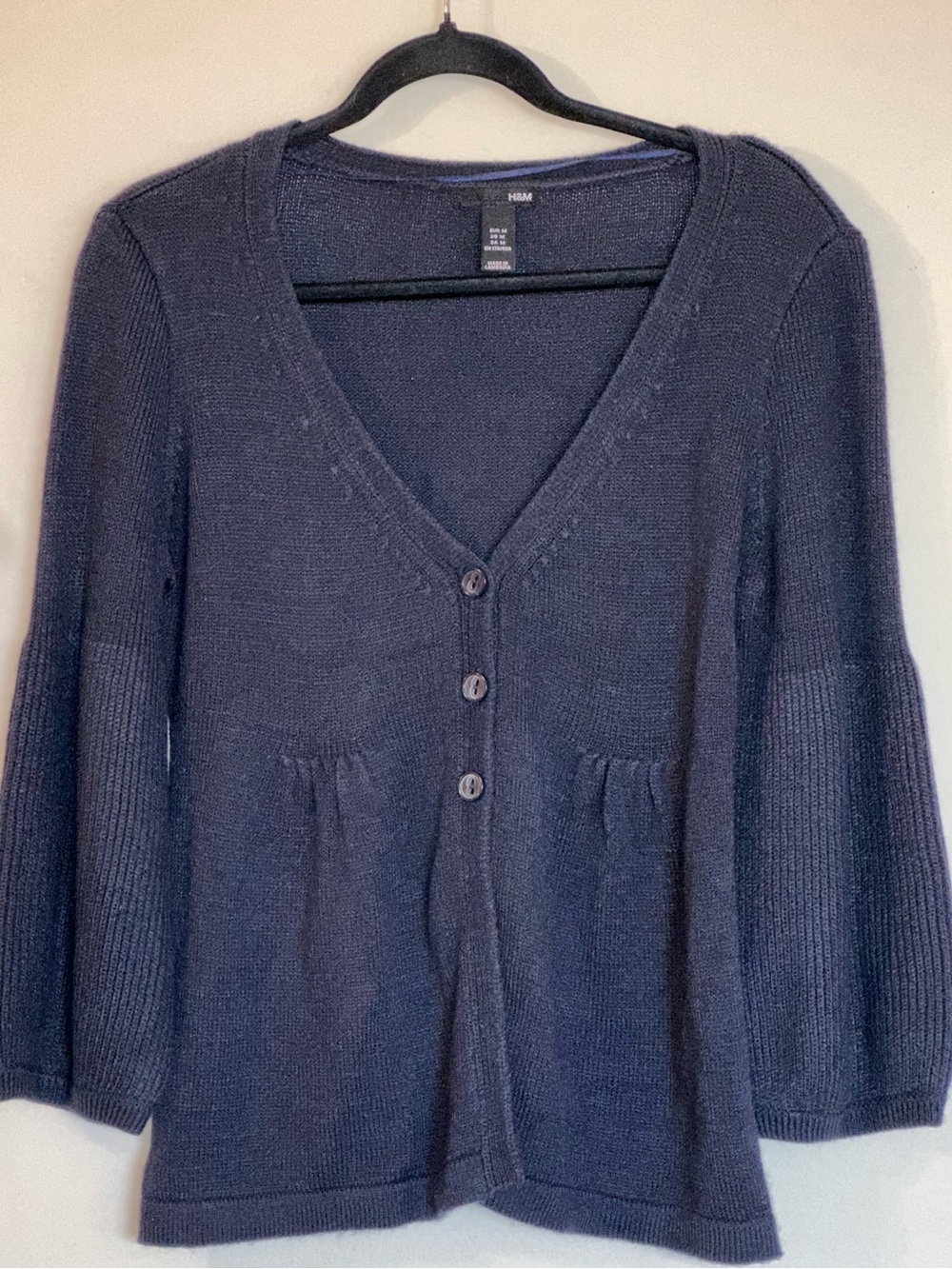 H&M Women's Navy Button-Front V-Neck Cardigan